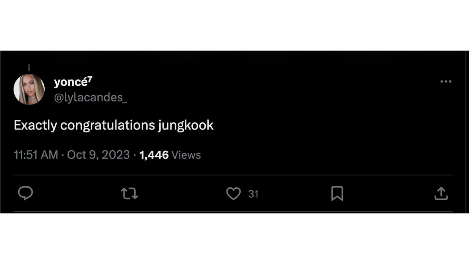 Fans praise the BTS idol for his new feat. (Image via Twitter/@lylacandes_)